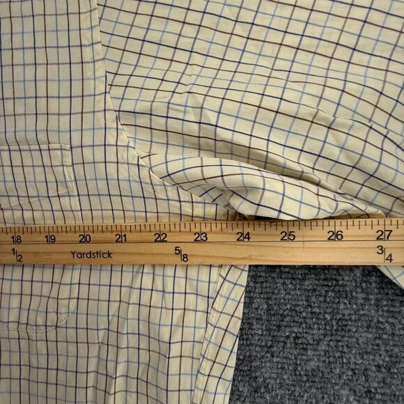 Faconnable Button Up Shirt Men Long Sleeve Yellow Check Pocket USA Made 16 XL - Picture 6 of 16